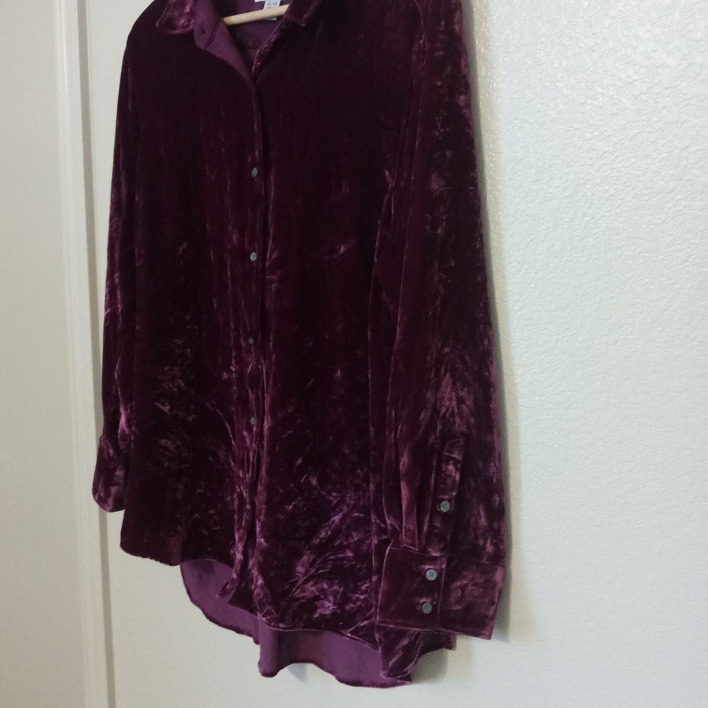 Tommy Bahama Crushed Velvet Silk Blend Purple Button Up Long Sleeve Blouse - Picture 10 of 13